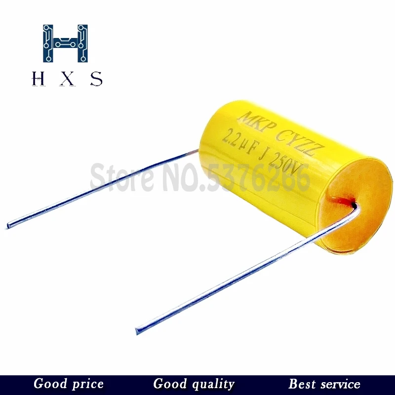 2pcs MKP yellow round axial 250v1/2.2/3.3/4.7/6.8/10uf electrodeless tweeter through capacitor