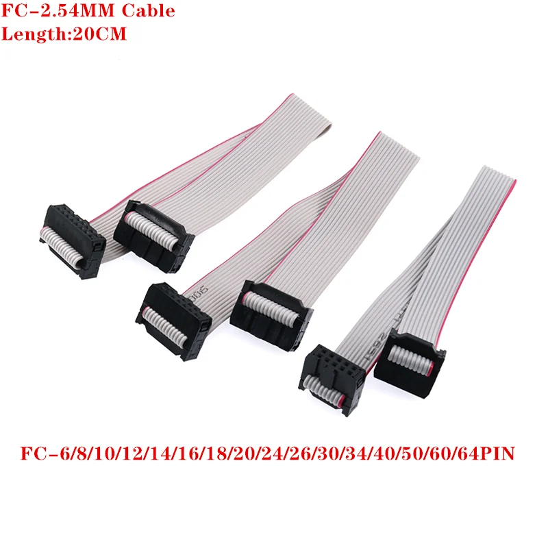 2.54MM Pitch JTAG ISP AVR Download Cable Wire FC-6P/10P/12P/14/16/20/26/30/40/50/60/64 Pin Connector Gray Flat Ribbon Data 200mm