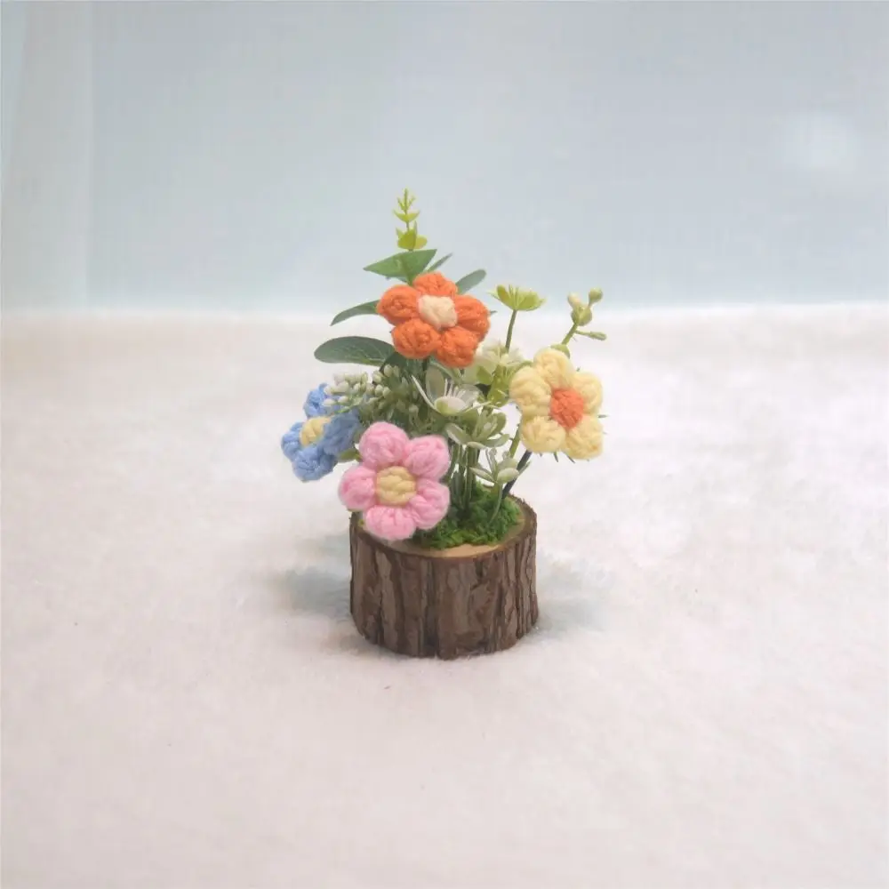 Handmade Crochet Flower Potted Simulation Flower Sunflower Hand Woven Flower Finished Desktop Ornament Knitting Flowers