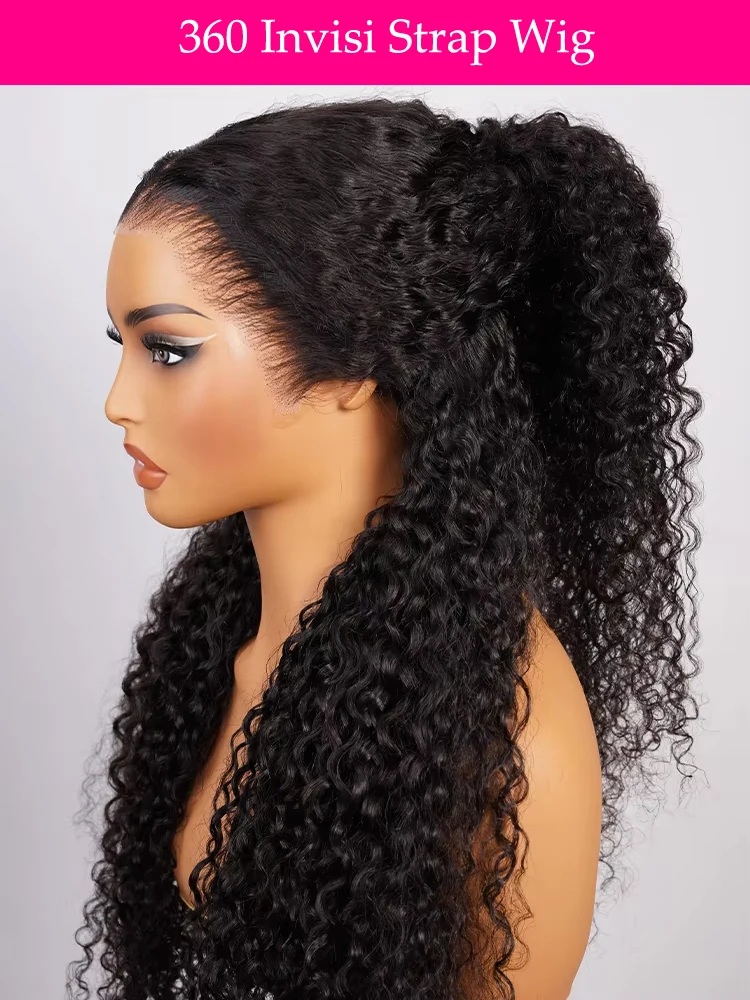 

360 HD Полные кружевные парики Человеческие волосы Invisi Strap Глубокая волна 13X4 Кружевные фронтальные парики Предварительно выщипанные шнурки Бесклеевой 5X5 Вьющийся парик