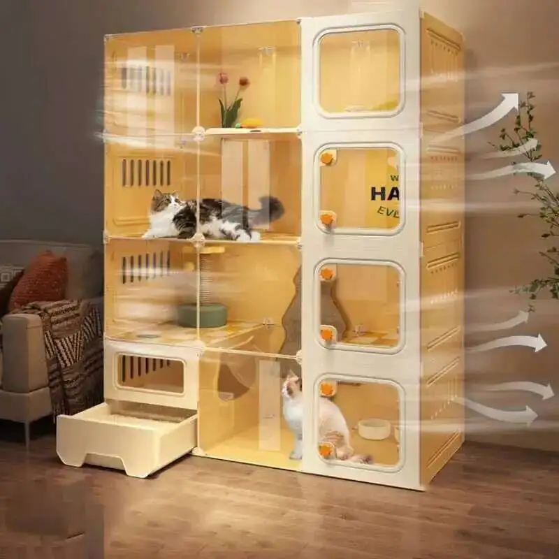 Large Cat Villa Free Extra Home Space Indoor Transparent Cat Cages Multifunctional Outdoor Cat Cabinets with Toilet Integrated