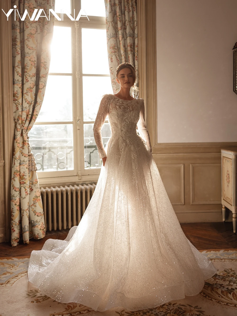 

2 In 1 Luxurious Beaded Lace Wedding Dress Illusion Long Sleeve A-line Bridal Gown 2026 Customized Charming Dresses For Bride