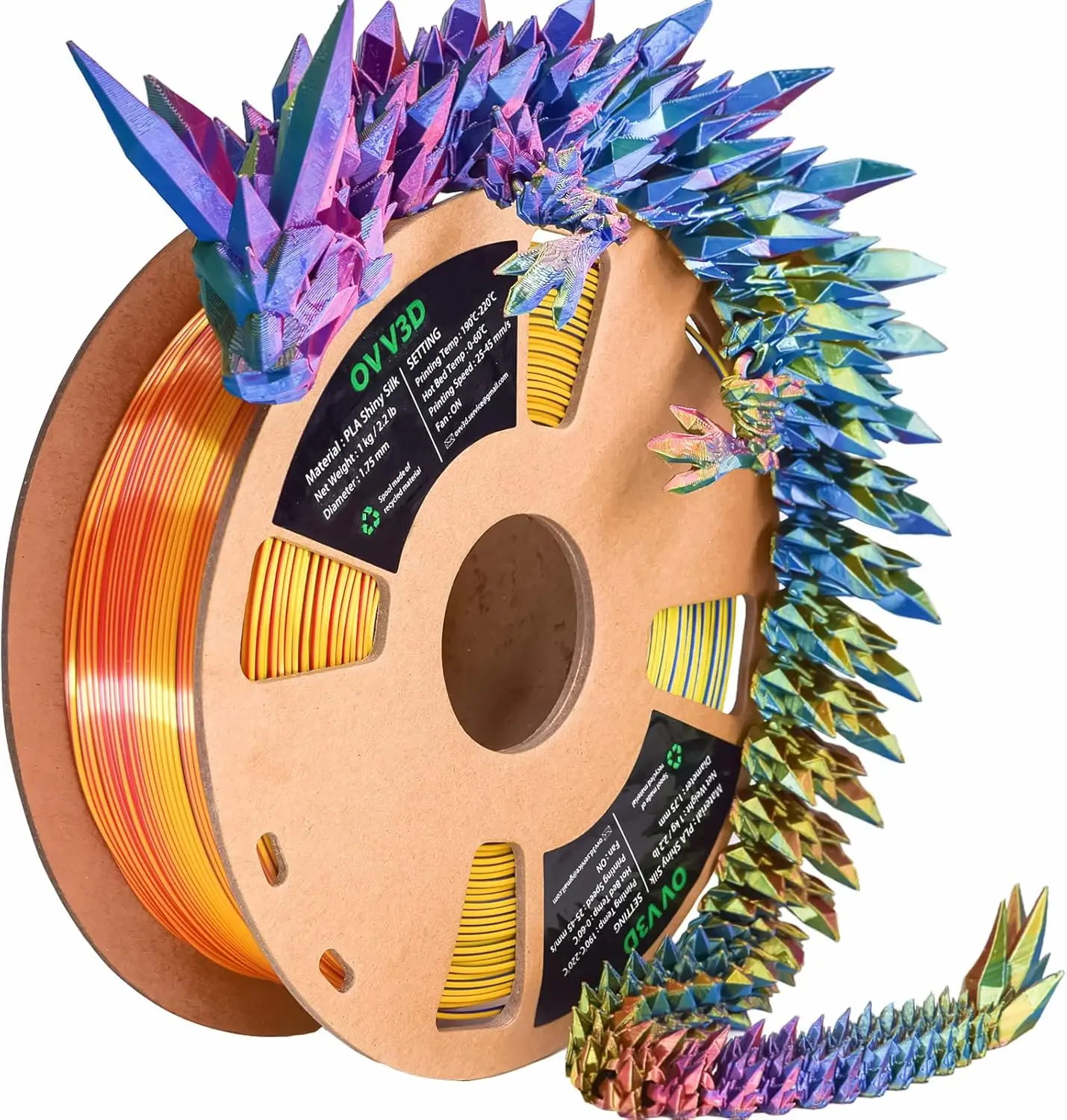 

Tri-Colors Rainbow Silk PLA Filament 1.75mm +/-0.02mm, 1kg for Smooth 3D Printing