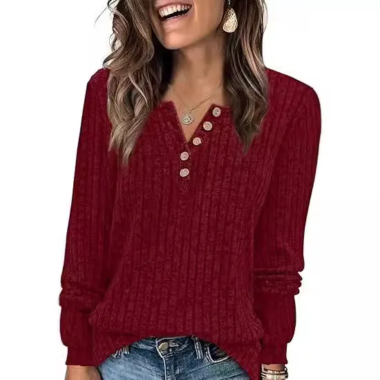 Sweater For Women Long Sleeve Henley Shirts Tunic Tops To Wear With Leggings Crew Neck Sweaters Trendy 2024