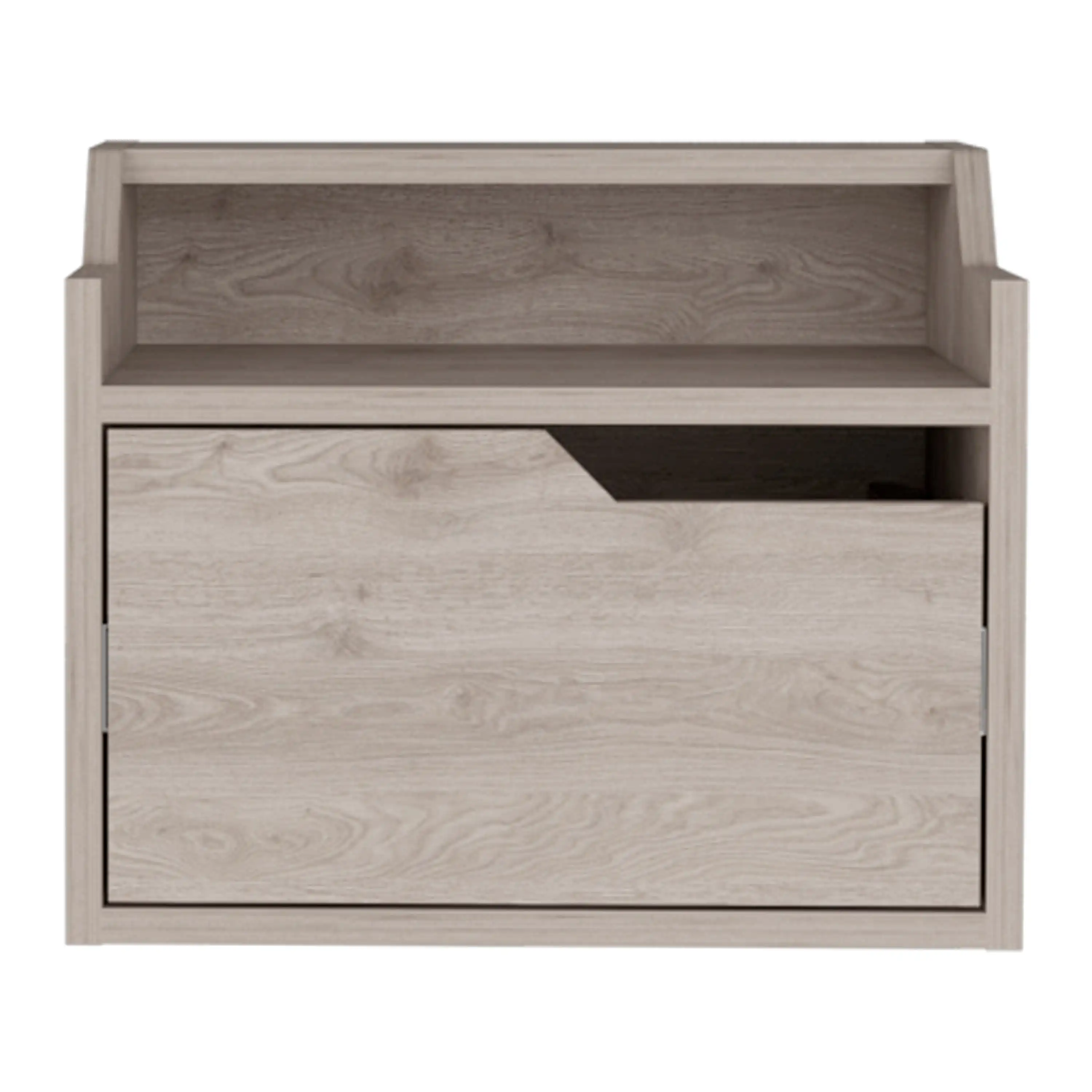 Busan Modern Floating Nightstand, Single-Drawer Design with Sleek Two-Tiered Top Shelf Surfaces Light Grey