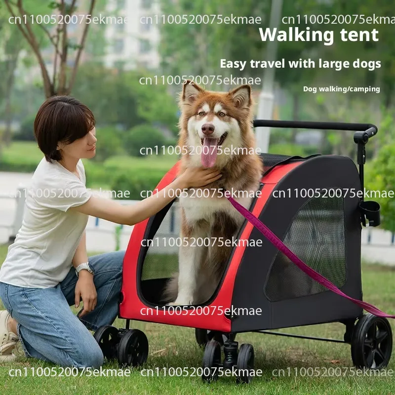 Medium-sized dog and cat multi-functional four-wheel fabric pet cart outdoor travel dog walker portable foldable