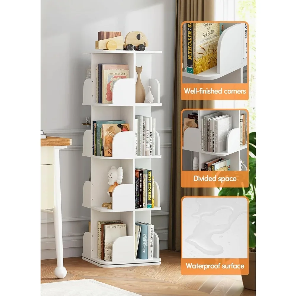 Libreria girevole compatta a 4 livelli per bambini, espositore angolare per piccoli spazi, spazio di archiviazione dal pavimento al soffitto
