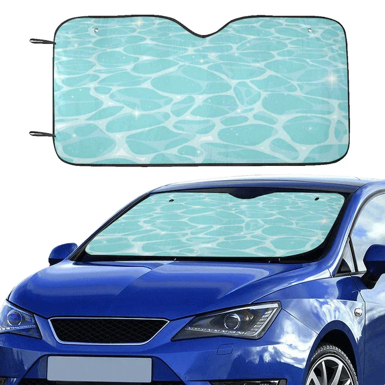 Blue swimming pool Car sunshade for windshield, Kawaii Anime pool reflection Window Sun Blocker, Cute car accessories Auto Decor