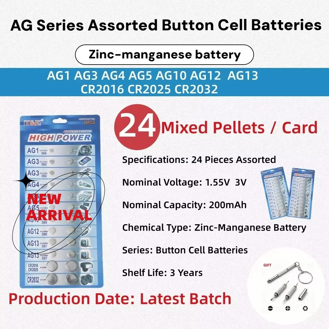 

Lot Mixed Batteries Set AG1/AG3/AG4/AG5/AG10/AG12/AG13 for Remote Control Watches CR2025 CR2032Button Coin Cell Battery