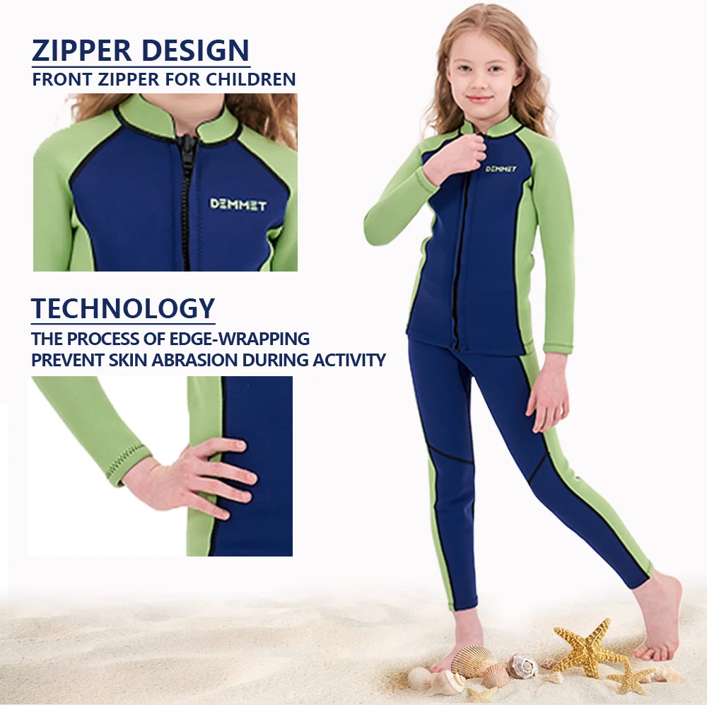 New Kids Wetsuit Neoprene 1.5mm/3mm Boys and Girls Thick Warm Scuba Diving Suit Underwater Free-diving Split Long Sleeve