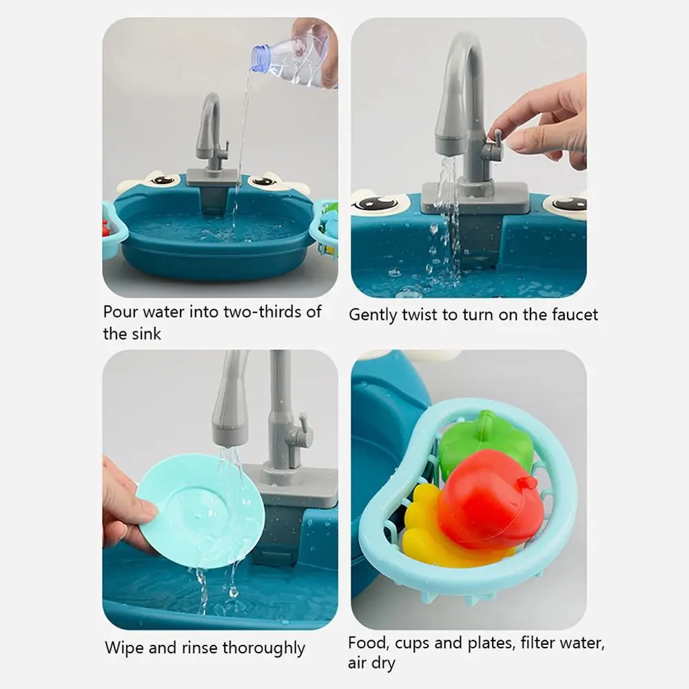 

Platic Simulation Kitchen Sink Set Educational Interactive Electric Dishwasher Circulating Water Kitchen Role Play Gift