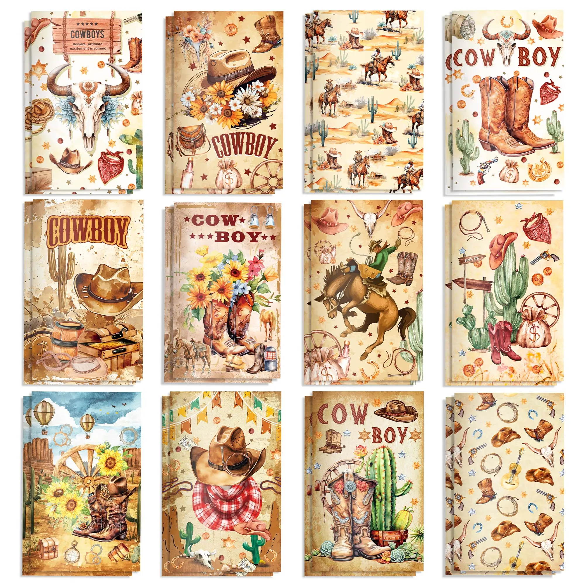 12/24 Stück Aquarell Western Cowboy Mini Notizblöcke Kleiner Notizblock Notizblöcke Tagebuch für Studenten Taschennotizbuch Geschenke Zubehör