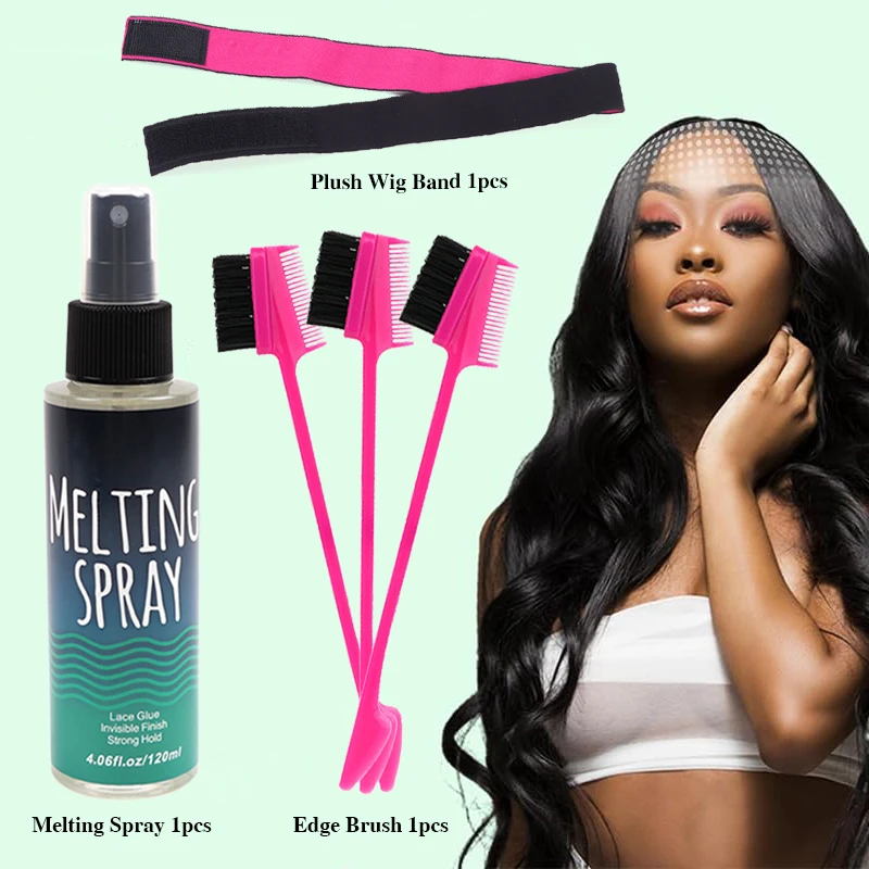 120ML melting spray for lace wigs elastic lace hair band edge control headband With Edge Brush 3pcs wig installation kit set