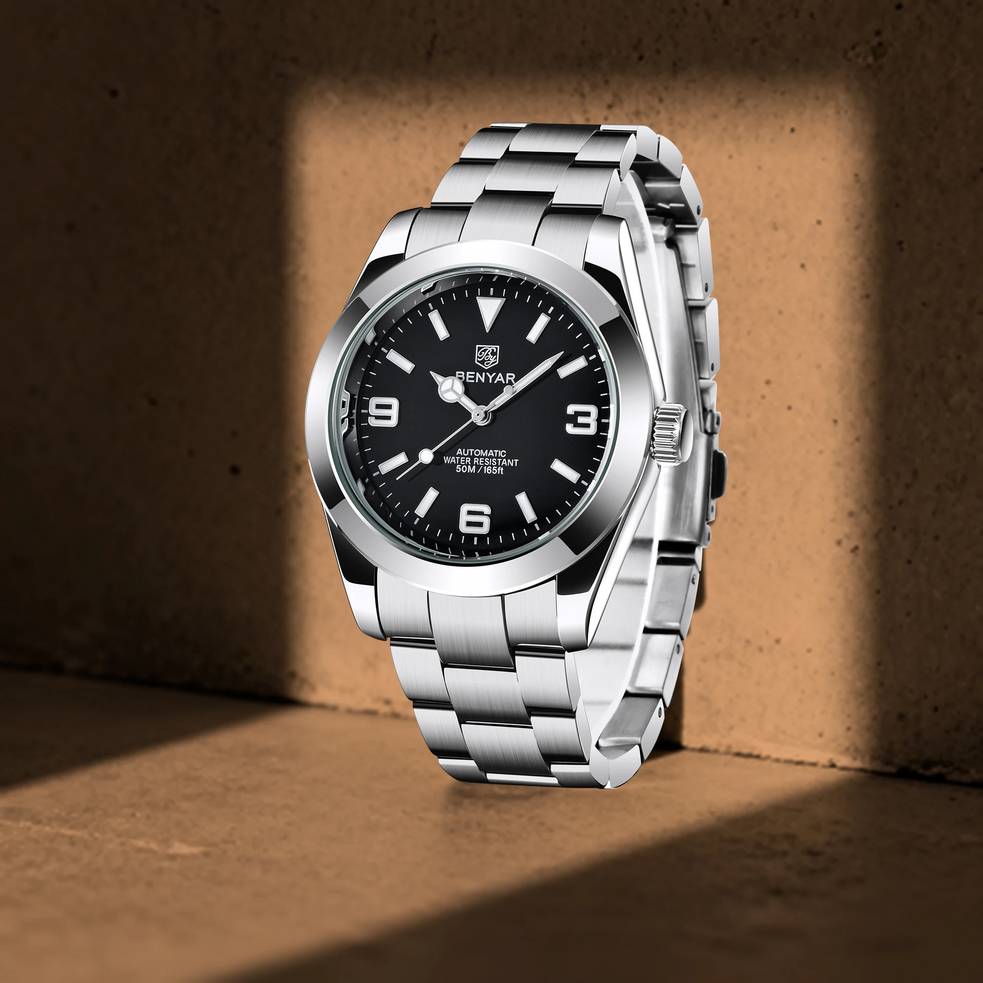 

2026 BENYAR Men's Automatic Mechanical Watch High-End Urban Business Style Hardlex Mirror 50 Meters Waterproof Luminous Function