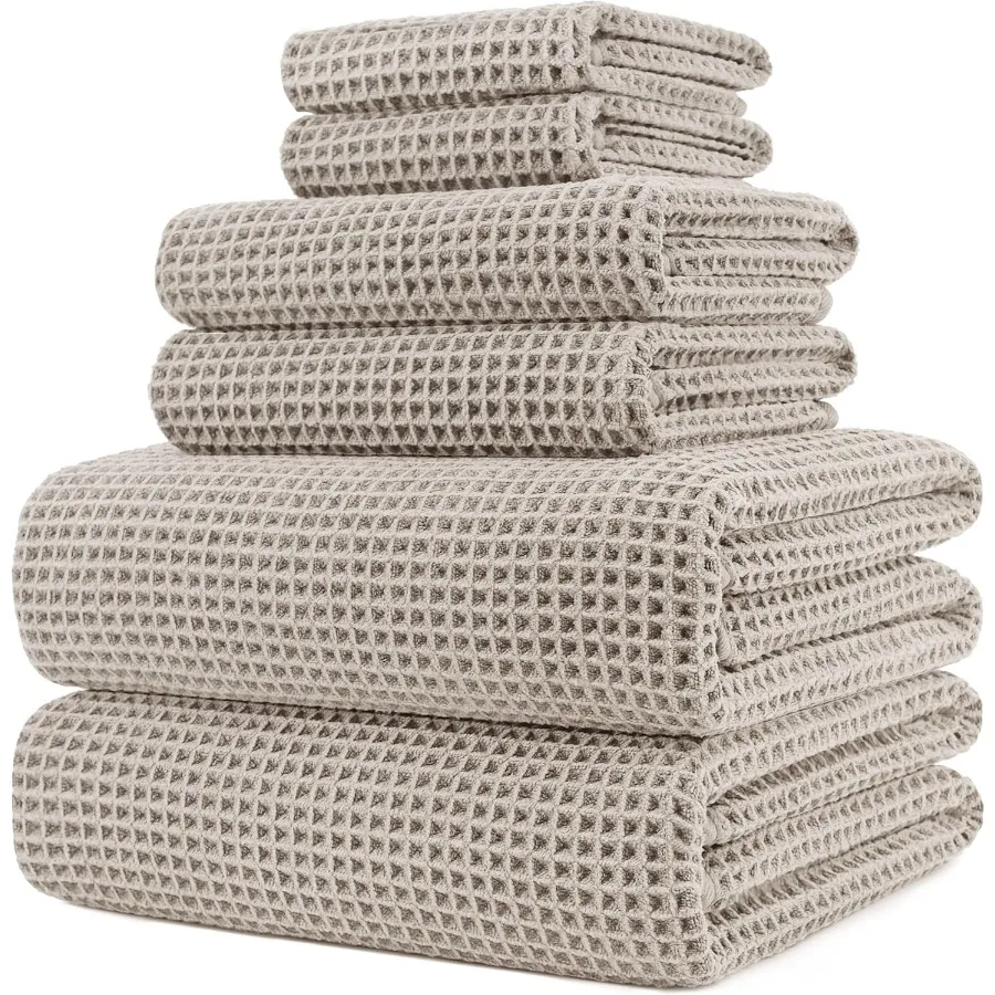 

Oversize 60 x 30 in. Quick Dry Lint Free Microfiber Bath Towel Set for Spa Gym and Home Use 6 Piece Waffle Weave Towels with Su