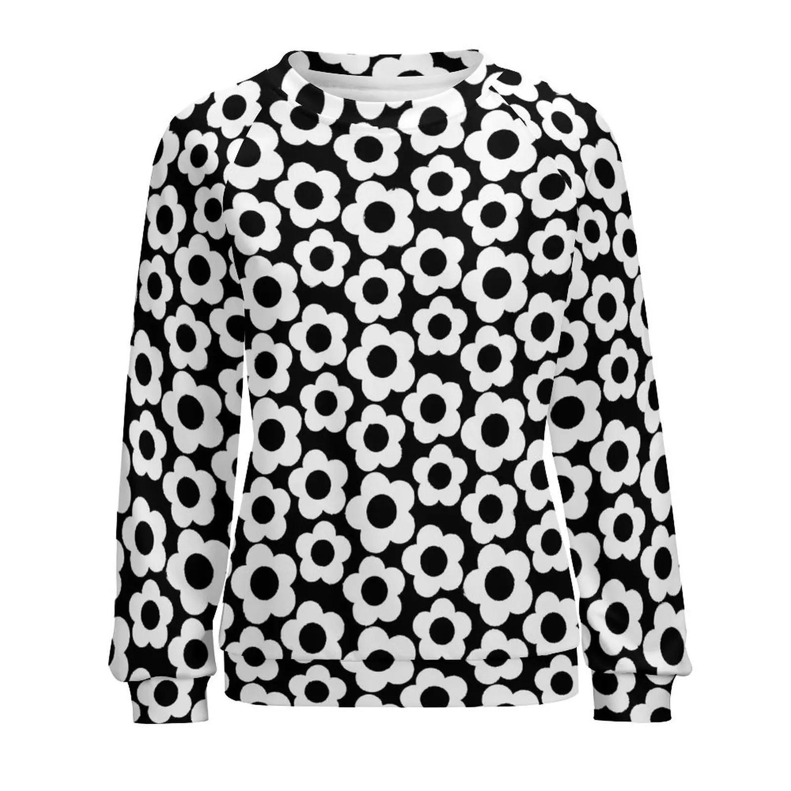 Retro Flower Power Casual Hoodies Spring Black and White Kawaii Hoodie Long Sleeve Oversized Classic Design Sweatshirts