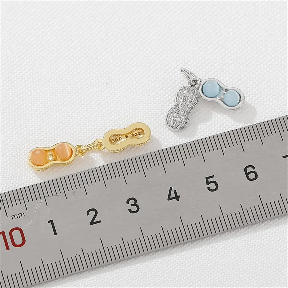 

18K Gold Inlaid Zircon Cat's Eye Stone Auspicious Peanut Pendant DIY Bracelet Necklace Jewelry Material Accessories L473