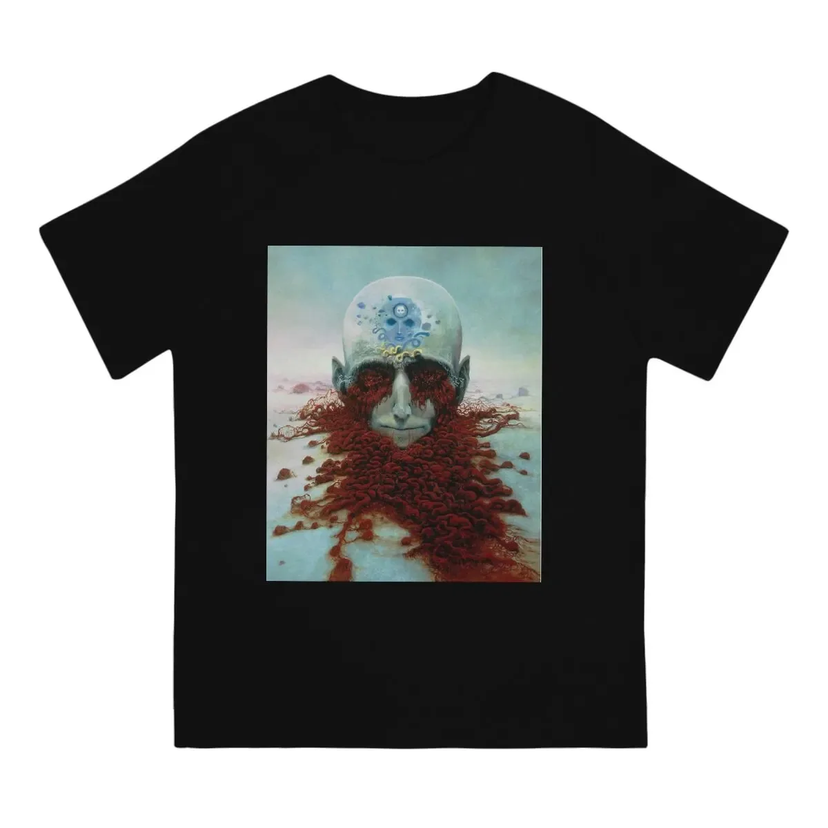 

Novelty Beksinski T-Shirts for Men O Neck Pure Cotton T Shirt Scary Horror Short Sleeve Tee Shirt Printed Clothes