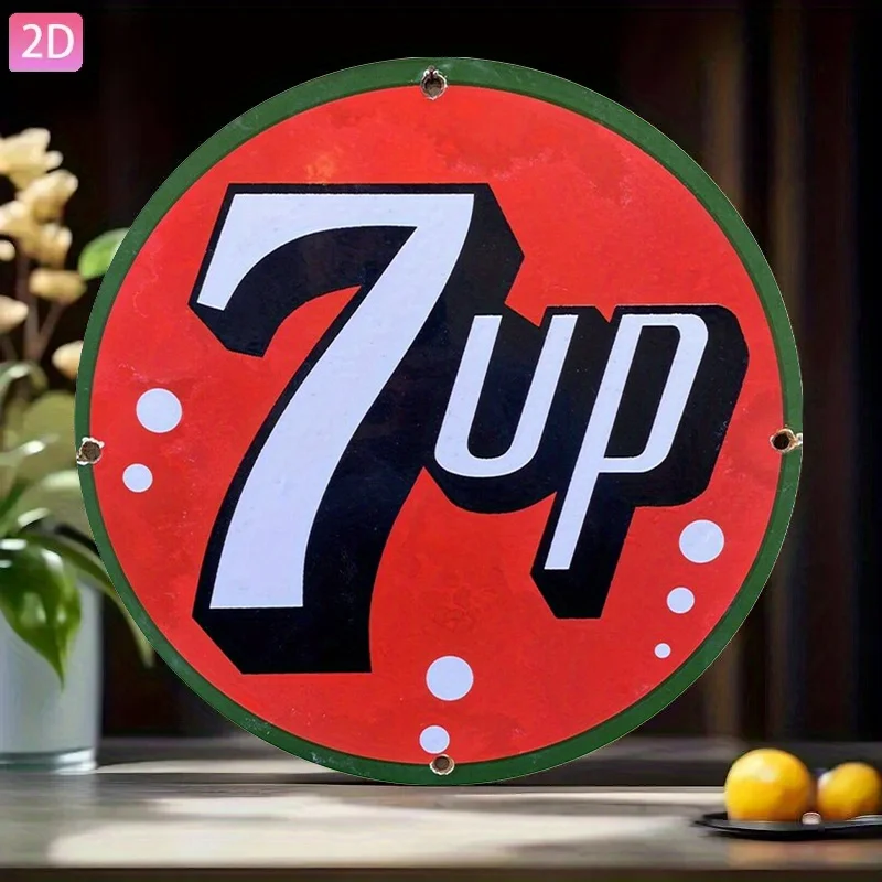 2D Flat, 1 Stück „Retro Seven-Up Soda“ Vintage Aluminium Wandschild für Garten, Küche, Bar, Zimmer, Outdoor, Garage, Café, Restaurant,
