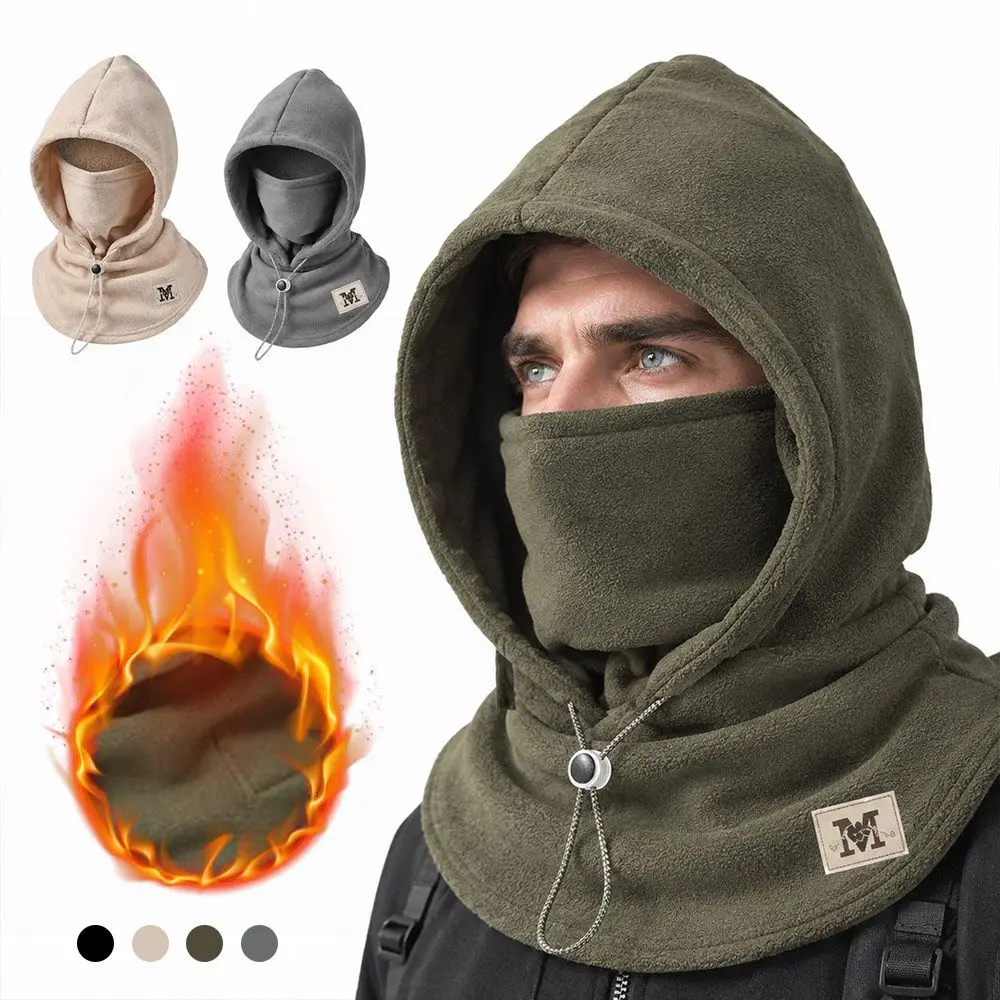 Unisex Polar Fleece Winter Balaclava Hat Thickened Cold-proof Ear Protection Cap Windproof Hooded Face Mask Outdoor Cycling