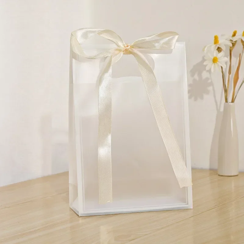 12pcs Colorful Ribbon Transparent Gift Bag PP Handbag for Wedding Birthday Baby Shower Party Favors Cosmetics Plastic Pack Bags