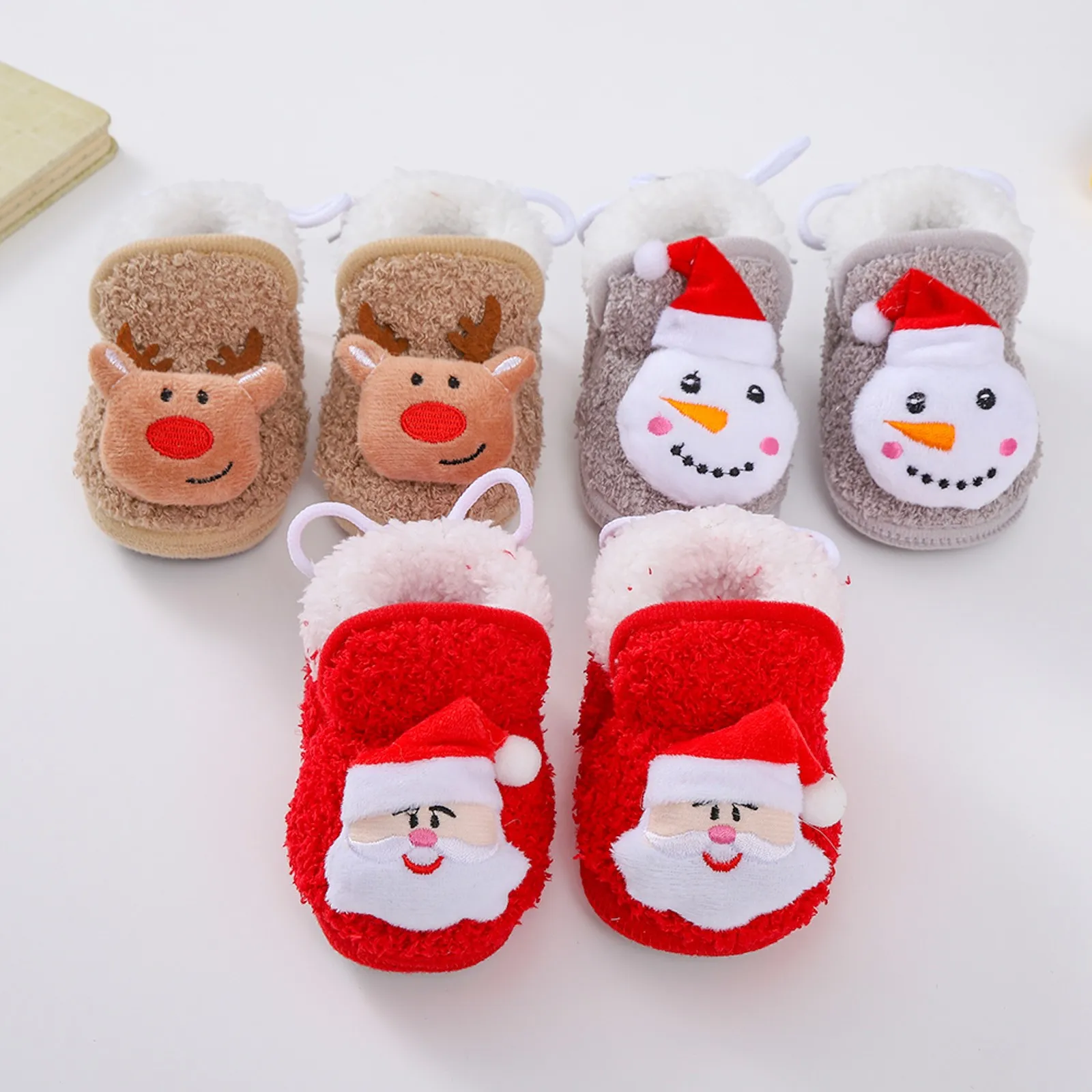 Christmas Infant Baby First Walkers Winter Thick Warm Newborn Shoes For Girls Boys Soft Cute Toddler Shoes 0-18Month Santa Claus