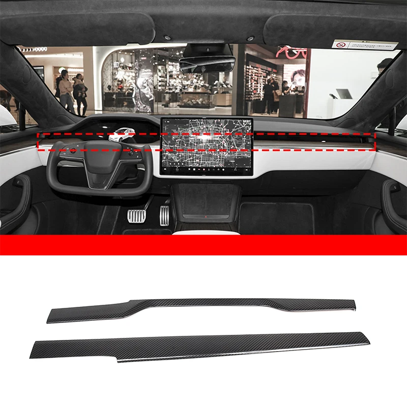 

2Pcs Real carbon fiber For Tesla Model S 2022+ car center console decorative cover sticker car interior protection accessories