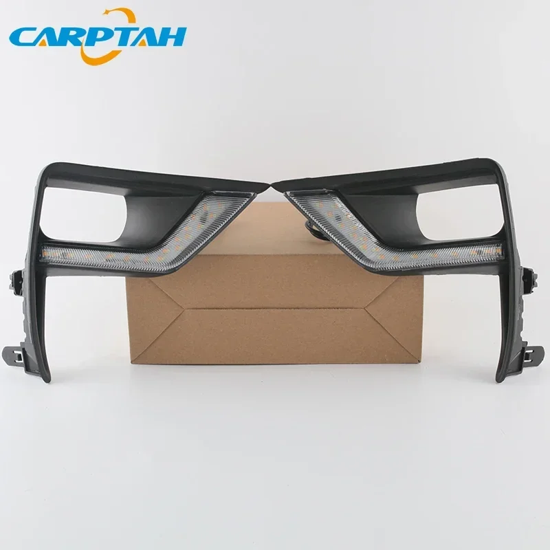 

Автомобильные светодиодные DRL 12 В дневные фонари для Toyota Prado 150 FJ150 LC150 2018 2019 желтый указатель поворота дневные ходовые огни авто противотуманная лампа