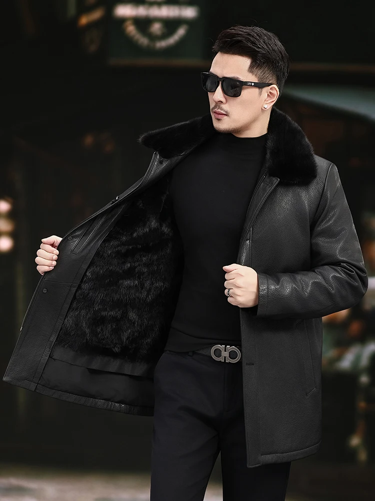 เสื้อโค้ทหนังแท้บุขนมิงค์แท้สำ - Leather Work Jacket Mens บทวิจารณ์และราคา