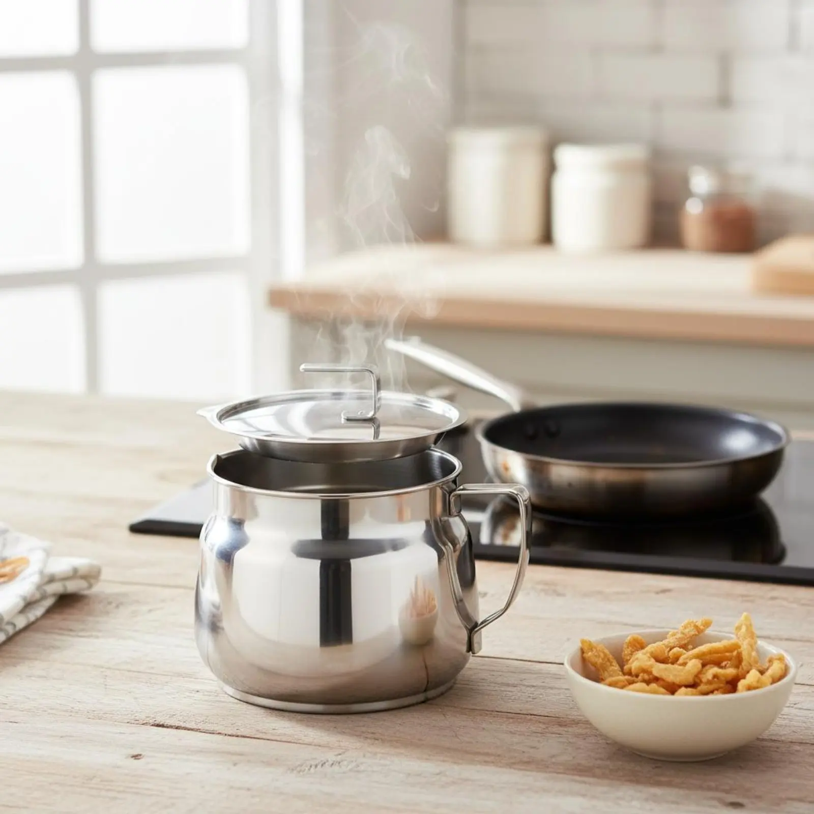 Oil Strainer Pitcher Large Capacity Stainless Steel Oil Pitcher Grease Keeper Can Wide Mouth Kitchenware Easy to Clean