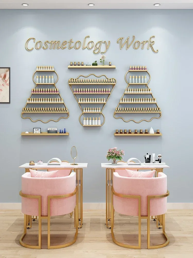 Badminton Gold Nail Polish Display Shelf Cosmetics Store Wall Mounted Nail Rack Net Red Iron Storage Rack Room Decor Aesthetic