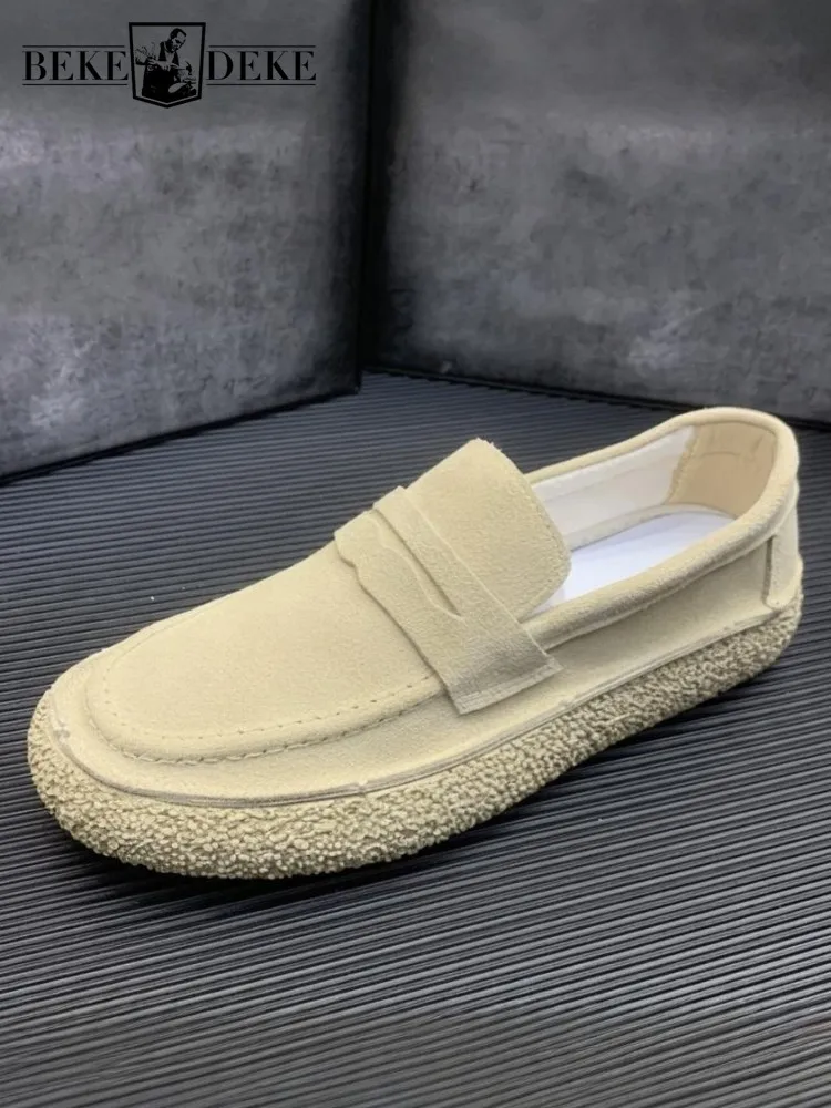Mens Business Casual Moccasin Gommino Breathable Slip On Loafers Platform Nubuck Leather Shoes Low Cut Suede Driving Shoes