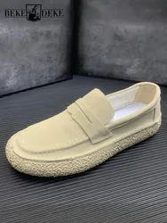 Mens Business Casual Moccasin Gommino Breathable Slip On Loafers Platform Nubuck Leather Shoes Low Cut Suede Driving Shoes