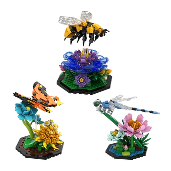 Gobricks MOC Honey Bee Butterfly Dragonfly Bricks Cute Model Bee Garden DIY Building Blocks Set Educational Toys for Children Gift