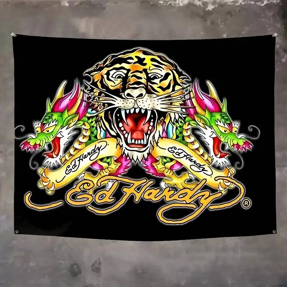 Ed-hardy Tattoo Tiger Flags Decor Tapestries Banners Background Decorations Children's Banners Holiday Decorations Backdrops
