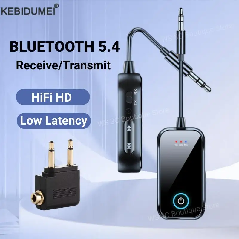 Bluetooth 5.4 Receiver Transmitter Adapter 2-in-1 Wireless Bluetooth 3.5mm Aux Audio Adapter for Aircraft TV Car Treadmill