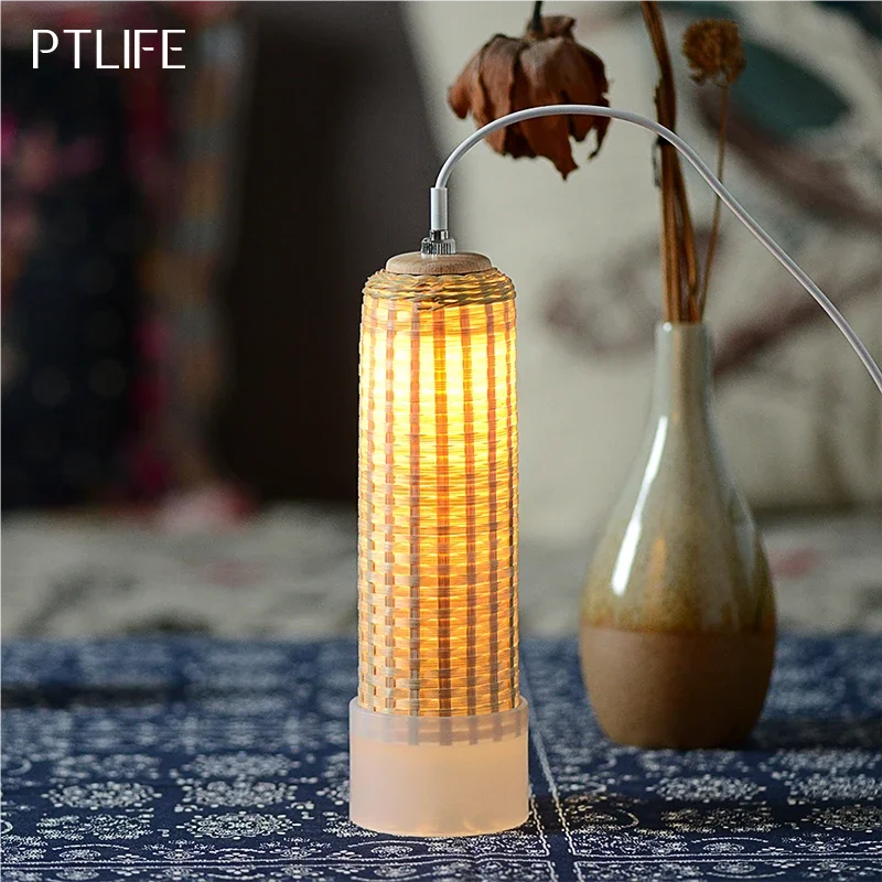 

Bamboo Table Desk Lamp LED Chinese Style Retro Bamboo Weaving Table Lamp Handmade Bedside Bedroom Night Light Room Decoration