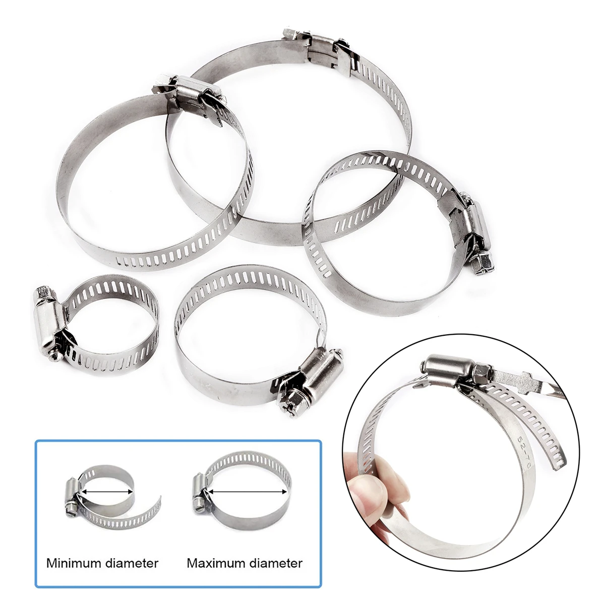 

201 Stainless Steel Water Pipe Clamps 13~101mm Adjustable Drive Tube Fasteners Garden Fish Pond Filter Outlet Water Pipe Clips