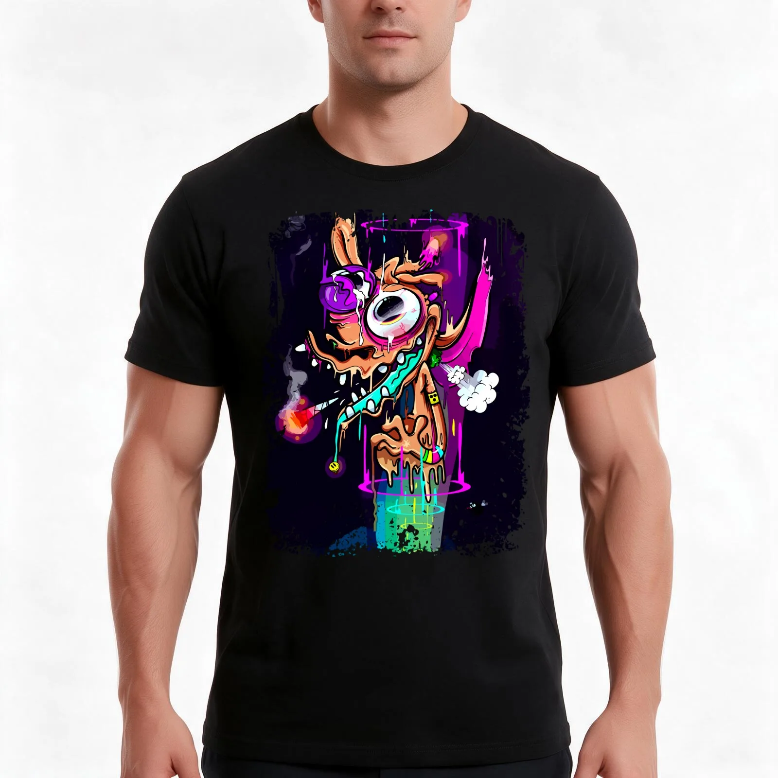 Ren and Stimpy Trippy T-Shirt, Summer Casual Cotton Tee, Oversized Streetwear Tops, Vintage Graphic Print, Unisex Men Women