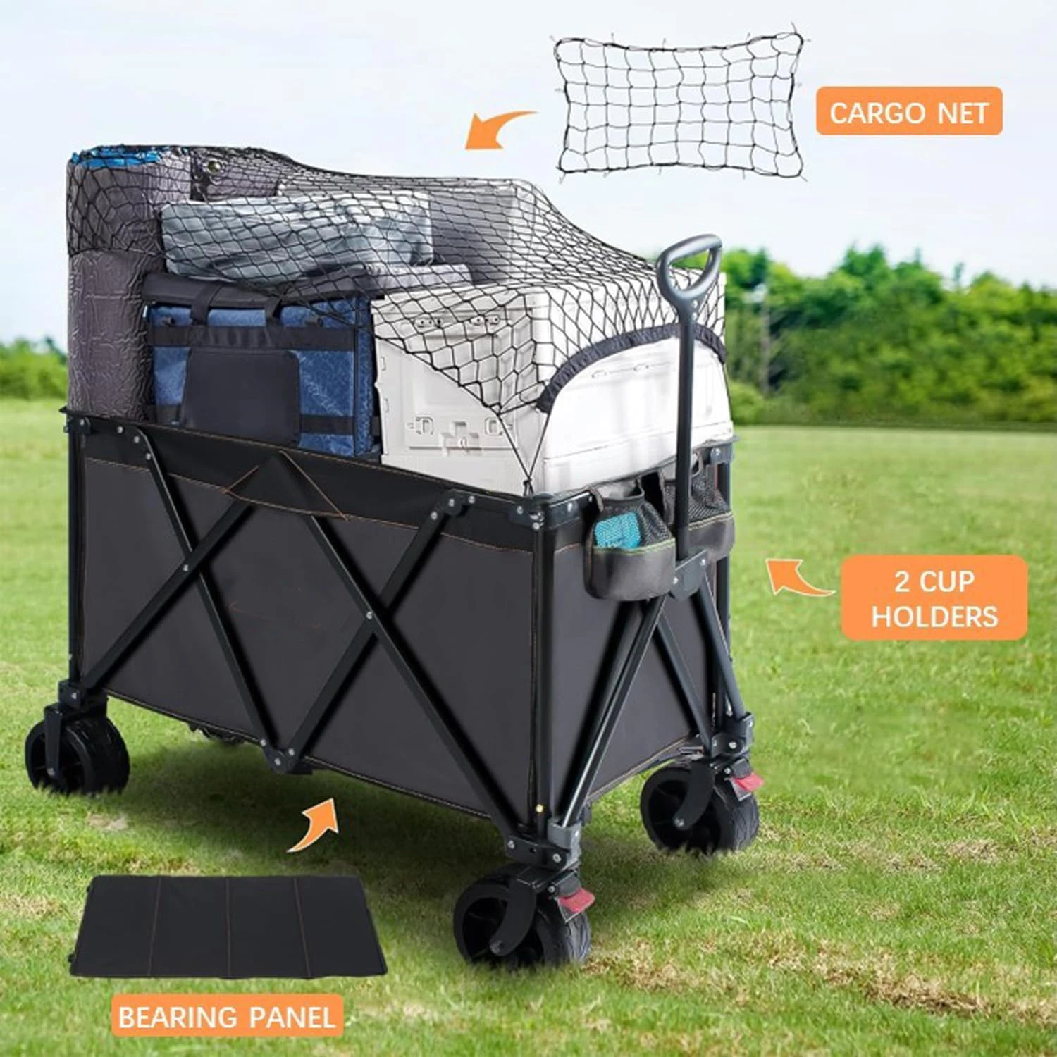 

Новая пляжная тележка, складная складная тележка 280 л, вместимость 400 фунтов, грузовая сетка с тормозами