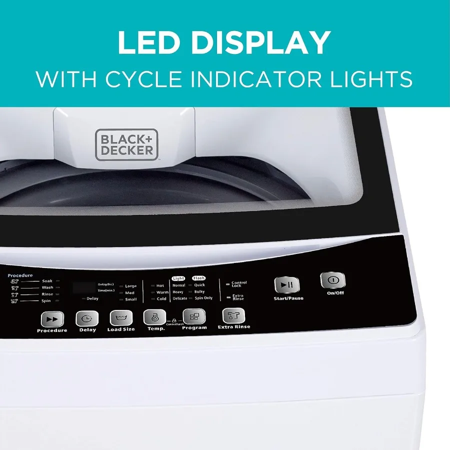 Small Portable Washer 2.0 Cu. Ft. for Household Use Transparent Lid LED Display 6 Wash Cycles Compact Design Lightweight Ideal