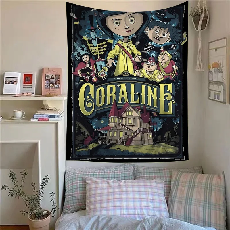 Classic Anime Movie Coraline Cartoon Hanging Bohemian Tapestry for Living Room Home Dorm Decor Japanese Tapestry # 0@