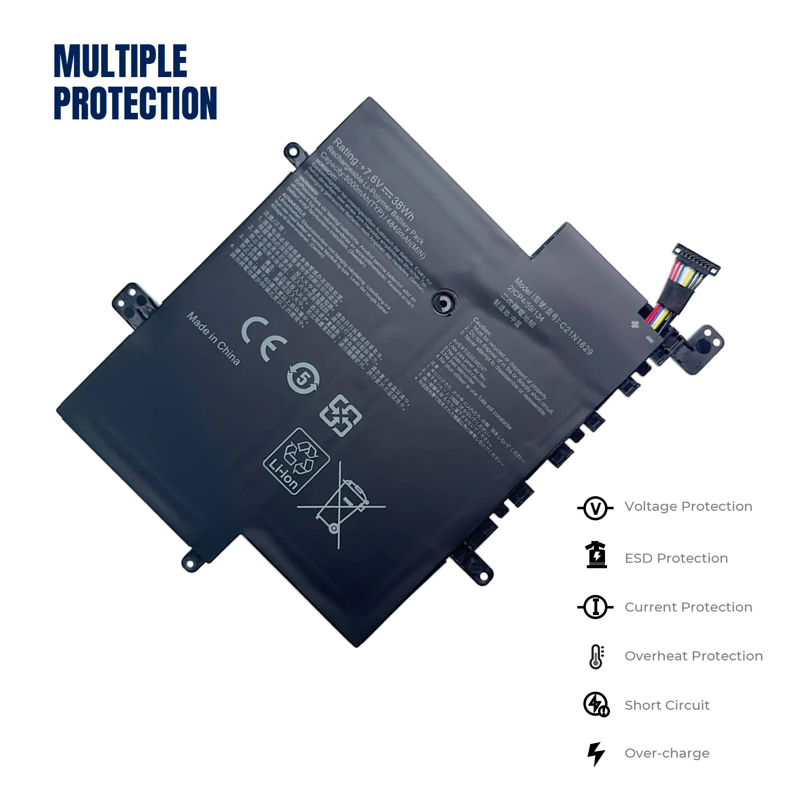 YOOFAN Batería de ordenador portátil C21N1629 para ASUS, 7,6 V, 38WH, C223NA, E203MAH, E203MA, E203N, E203NA, L203NA, R207NA