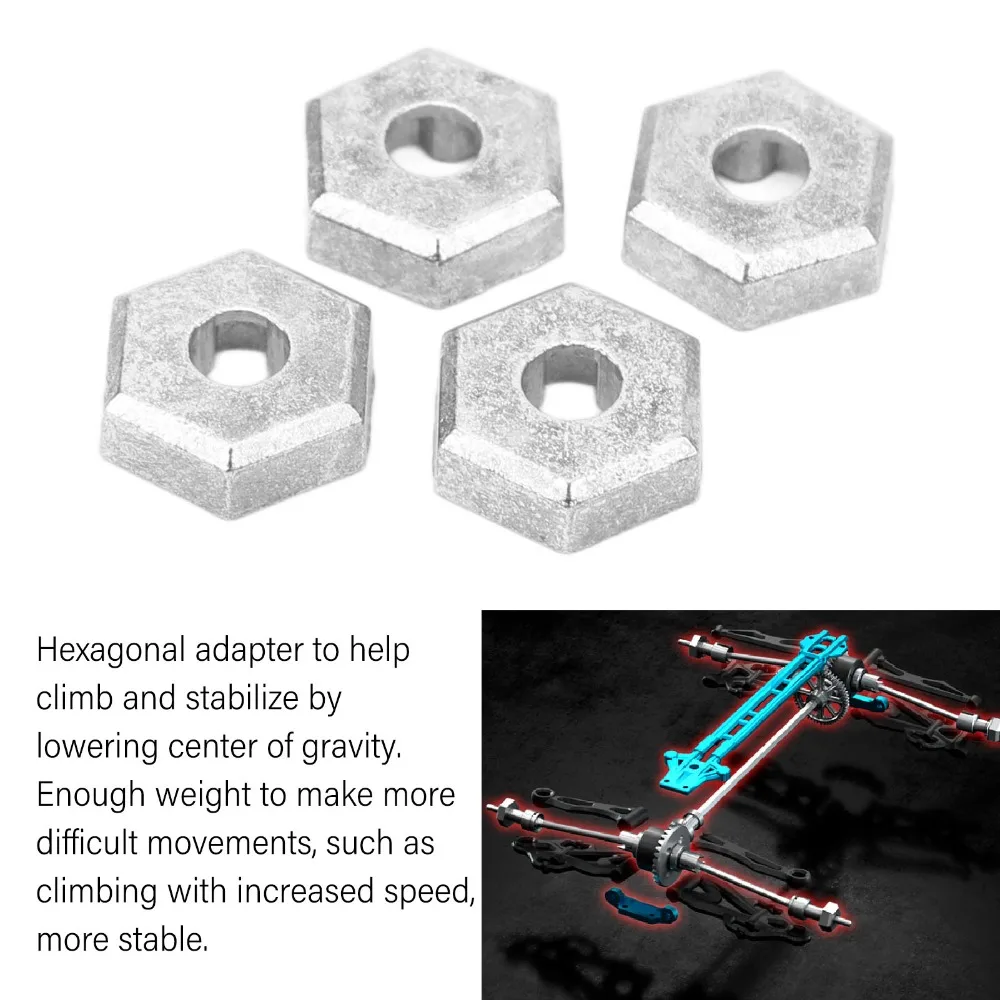 4Pcs Zinc Alloy RC Hex Coupler Silver 4.5mm Center Aperture Wheel Hub Coupler for SCY 16101/16102/16103 16201 RC Cars