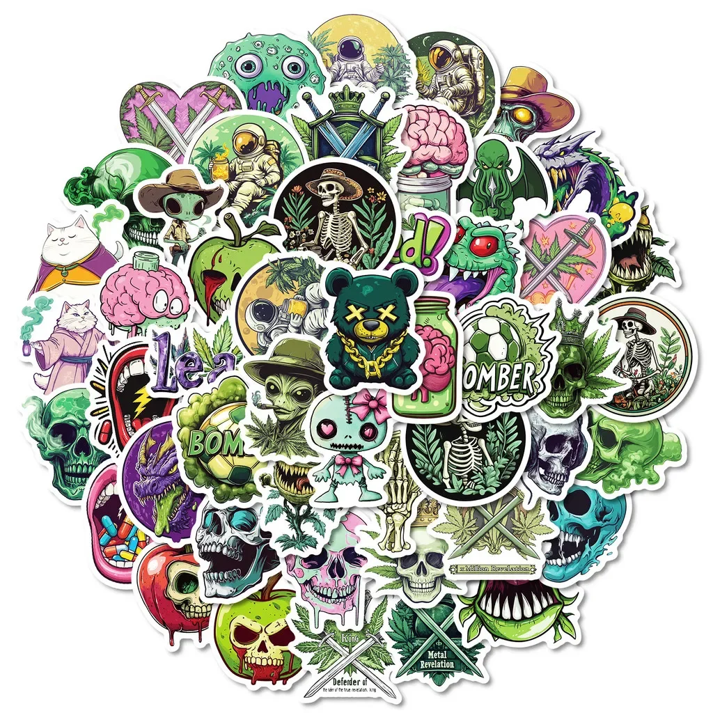 50 Pieces Original Unique Green Cartoon Graffiti Stickers - Waterproof Decorative Decals for Journals Laptops AnimeWorlds Store