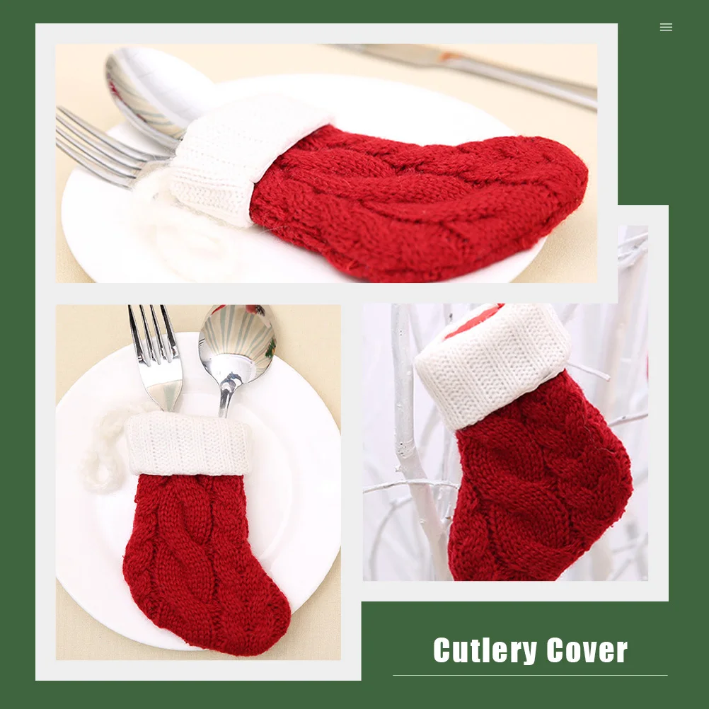 

6Pcs Exquisite Xmas Cutlery Holder Set Festive Stocking Shaped Tableware Bags for Family Gathering Party Table Decoration
