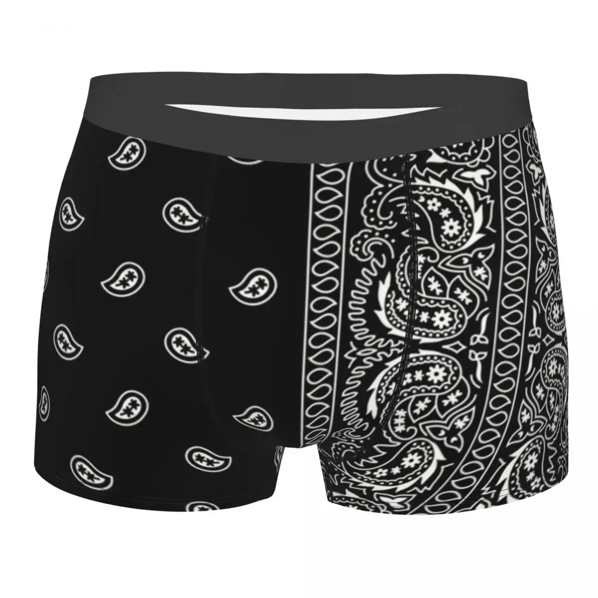 White Paisley Chicano Bandana Style Boxer Shorts For Men 3D Printed Black And White Underwear Panties Briefs Stretch Underpants