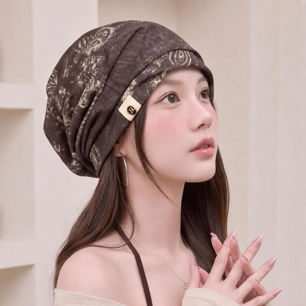 Bohemian Style Baggy Cap Large Head Circumference Keep Warm Beanies Cap Polyester Ethnic Style Pullover Hat for Women and Girl