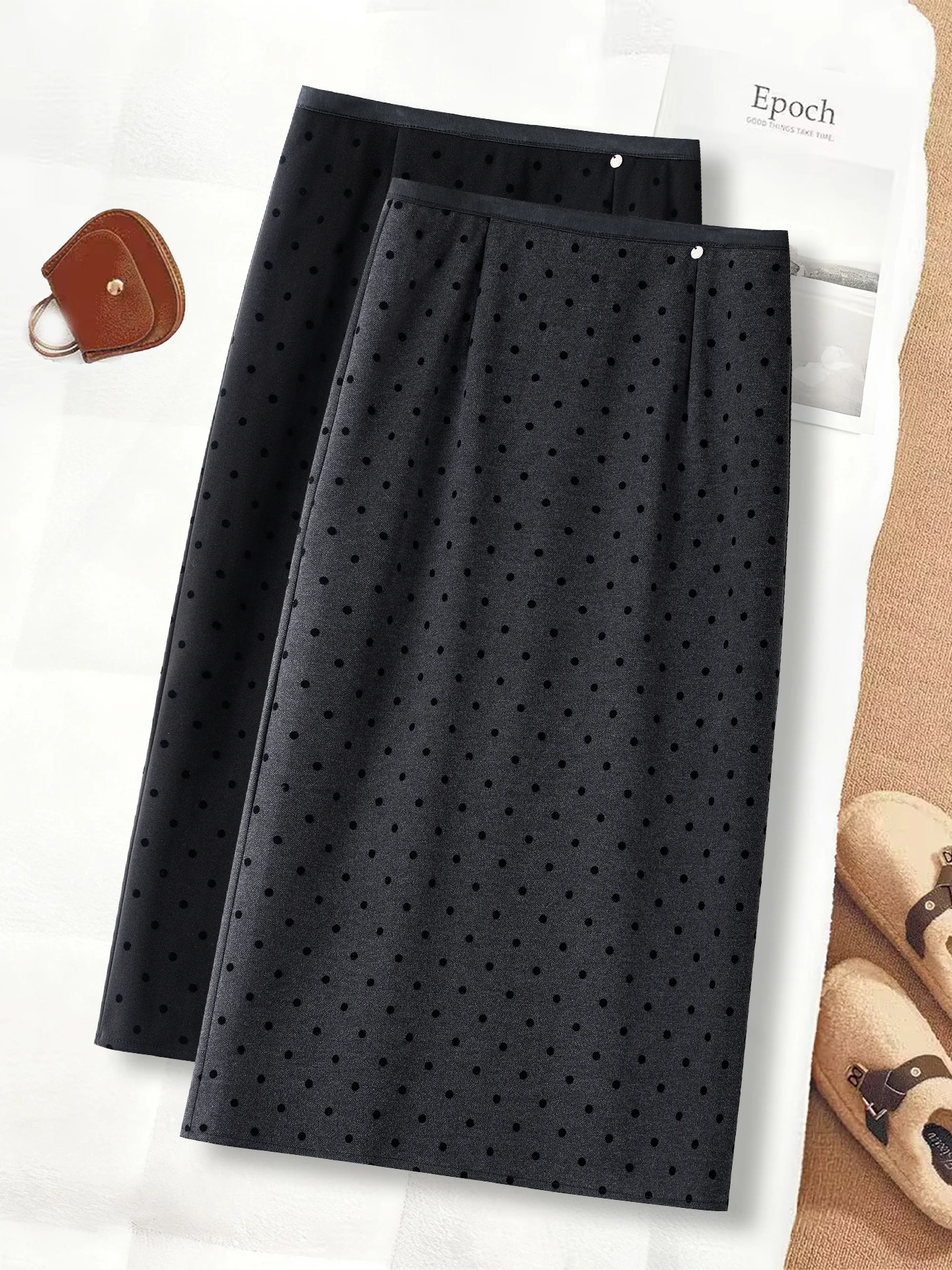 Polka Dot Woolen  Skirt Women's Autumn Winter New High Waist Slim A-Line One-Step Mid-Length Wrap Body Skirts