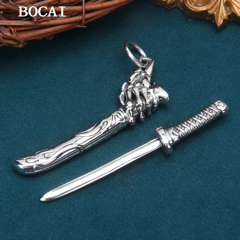 BOCAI New S925 Pure Silver Retro Personality Skeleton Ghost Claws Demon Sword Pendant Men\'s and Women\'s Gifts